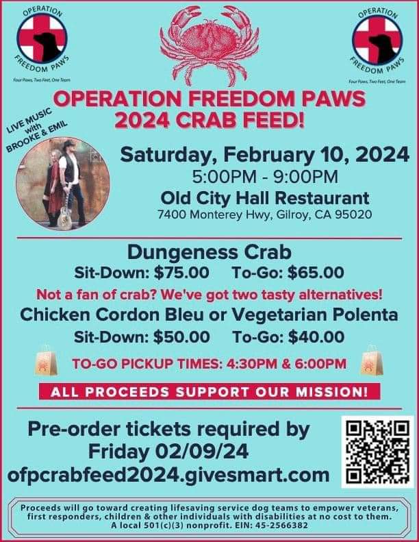 Operation Freedom Paws 2024 Crab Feed! @ Old City Hall Restaurant